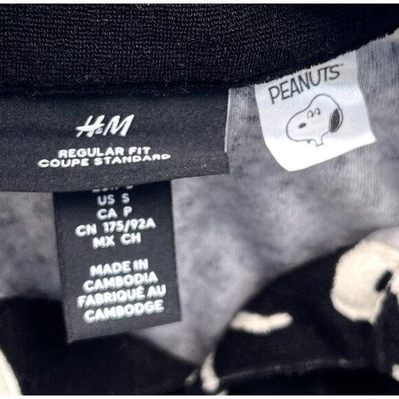 H&M Exclusive Mens SMALL Black Peanuts Snoopy Terry Cloth Pullover Polo SHIRT - Picture 7 of 8
